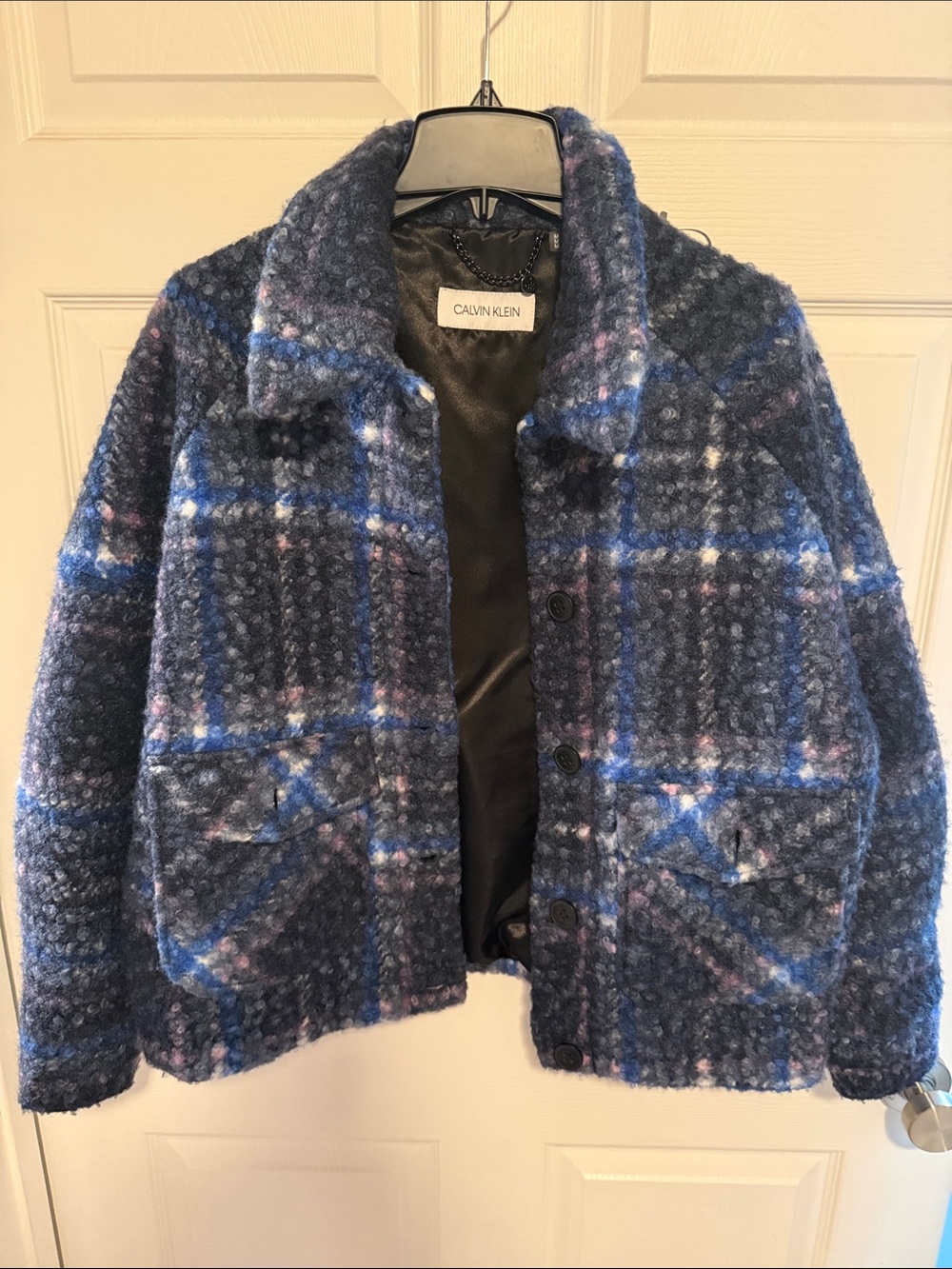 Calvin Klein Navy and Blue Plaid Button Jacket, oversized and so cute!